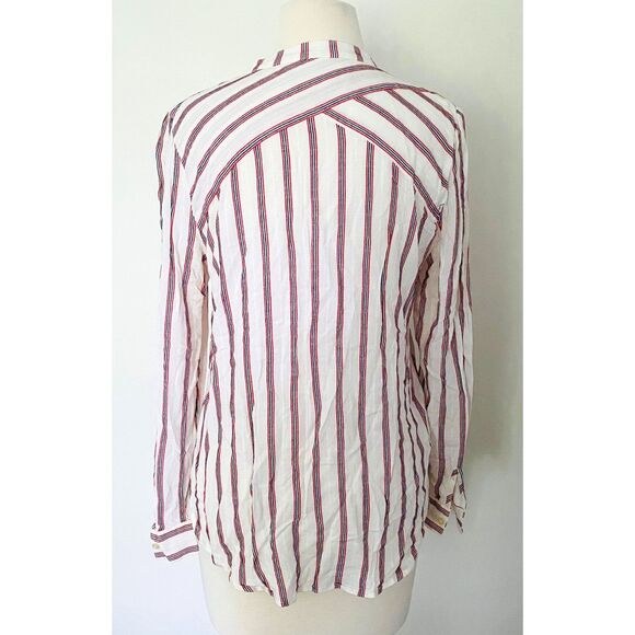 LOFT Womens Button Up Striped Long Sleeve Lightweight Rayon Blouse Top Sz M - Picture 2 of 6
